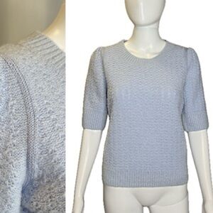 COS Wool Blend Puff Sleeve Pointelle Sweater Womens Size Small Soft Baby Blue